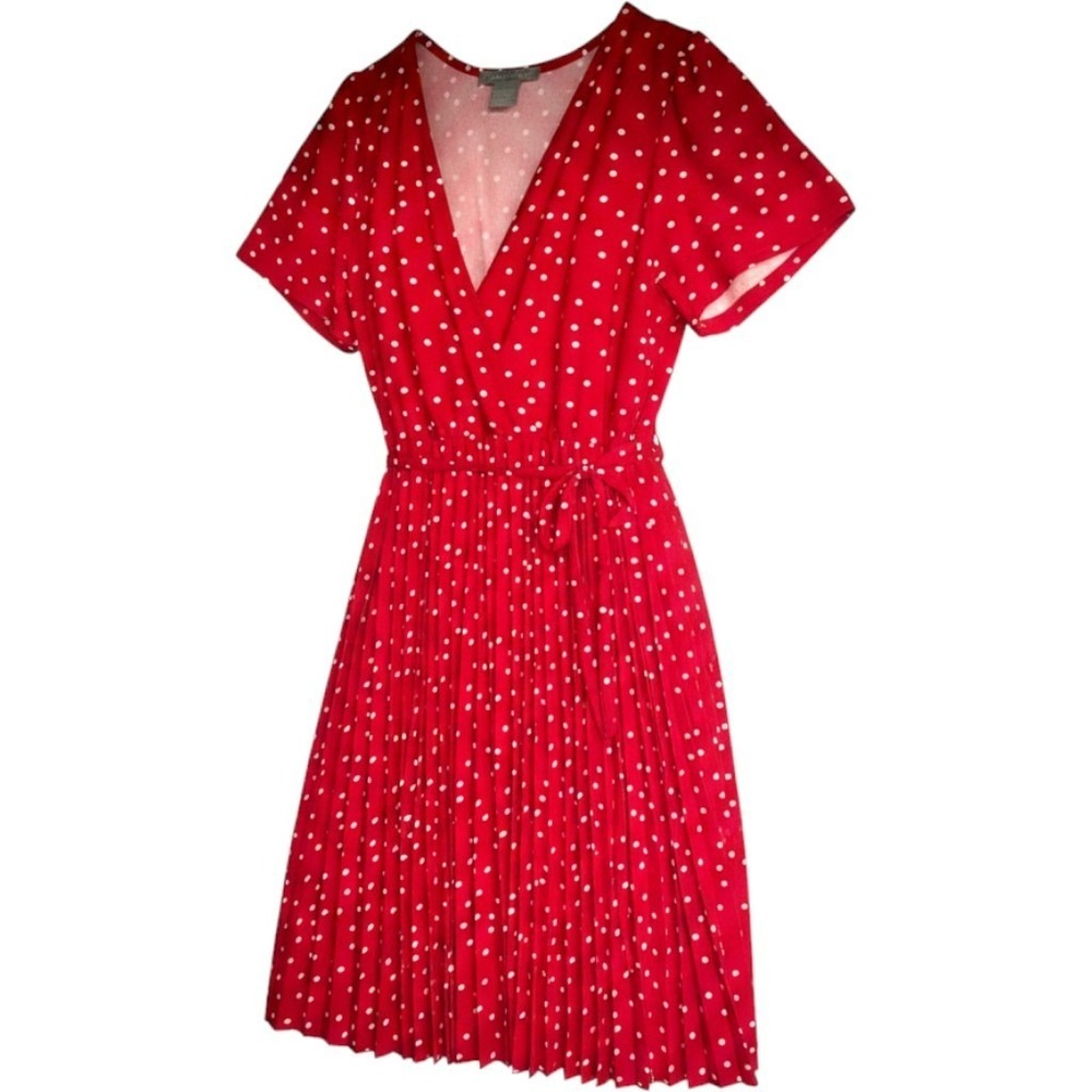 Lark Grey Polka Dot Pleated Rockabilly Mod Retro Midi Dress Women PL PXL P L $85